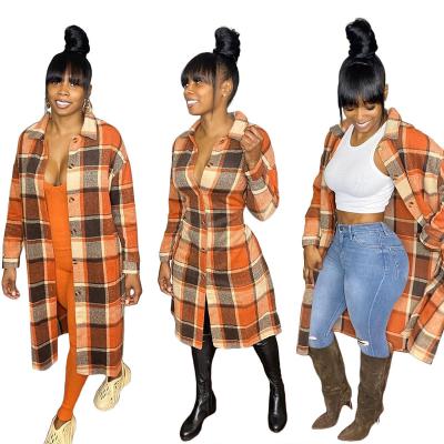 China Anti-wrinkle Mid Length Casual Fashion Plaid Classic Woolen Women's Straight Coats for sale