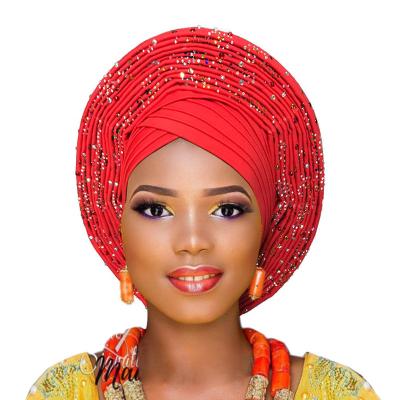 China Auto Aso oke gele 2021 fashion ready to wear African Headwrap Auto Gele Aso Bei Headtie African Headtie Hat Turban Hat for sale