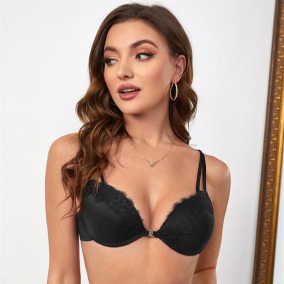 China Deep V Neck Bra Underwear Ladies Breathable Y Line Straps Front Closure Sexy Back Lace Lift Up Bra With Underwire Bra for sale