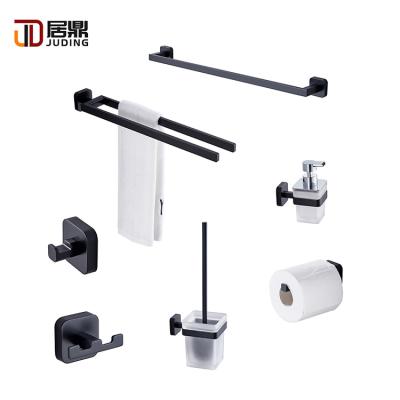 China Top Fashion Sustainable Matt Black Hotel Washroom Wall Hung Mounted Decorations Bathroom Accessories 7 Pieces Set Hardware Sanitary Set for sale