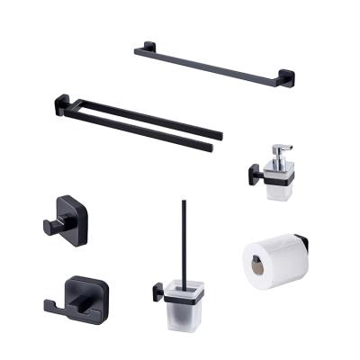 China Newest Sustainable Matt Black Hotel Washroom Wall Mounted Bathroom Accessories Hardware Set Set for sale