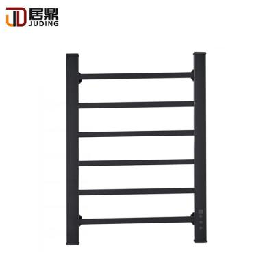 China Fashion High Quality Matt Black Aluminum Electric Heated Towel Rack Shower Room Intelligent Constant Temperature Towel Shelf 150w for sale