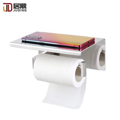 China Modern Design High Sus 304 Bathroom Tissue Durable Glossy Polishing Wall Mounted Industrial Toilet Paper Holder With Shelf for sale