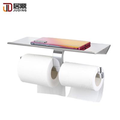 China Durable Modern Design Hotel Home Use Sus304 Bathroom Tissue Aluminum Wall Mounted Toilet Paper Holder With Shelf for sale