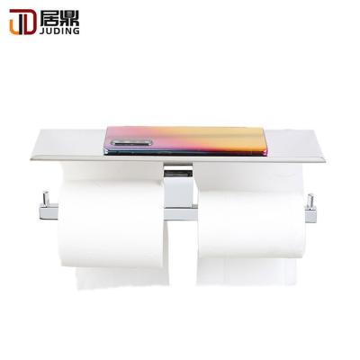 China Durable Modern Home Aluminum Wall Mounted Double Bathroom Toilet Paper Holder With Shelf for sale