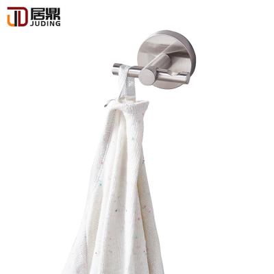 China Durable High Quality Bathroom Sand Zinc Alloy Nickel Finishing Round Base Double Towel Hook Coat Hook for sale