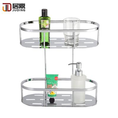 China Durable Modern Designer 2 Tier Metal Shower Caddy Chrome Double Hanging Basket for sale