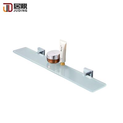 China Factory Direct Square Mount High Quality Single Row Wall Hanging Chrome Bathroom Shelf Glass Rack for sale