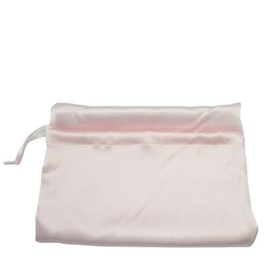 China Custom Gifts Pale Pink Satin Travel Bag Silk Hair Extensions Packaging Bags for sale