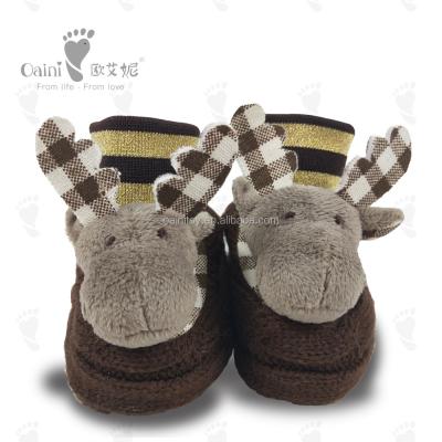 China OEM ODM Cartoon Winter Thermal Custom Infant Shoes Cozy Knitted Newborn Warm Baby Animal Deer Shoes for sale