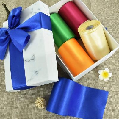 China 4 Inch 100mm 10cm Soft Wholesale Stocking Silk Satin Single Side Single Side Ribbon Soft For DIY Gift PARTY for sale