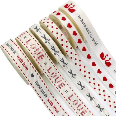 China Decorative handmade custom polyester print satin and grosgrain satin Valentine Ribbon for gift package wrapping for sale