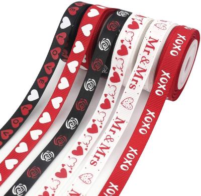 China Custom Viable Mother's Day Ribbon Valentine's Day Heart Logo Printed Black Red Satin Grosgrain Ribbons For Gift Wrapping for sale