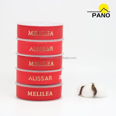 China High Tenacity PANO Factory Custom Sizes Brand Logo Metallic Gold Foil Printed Satin Grosgrain Customized Ribbon for sale