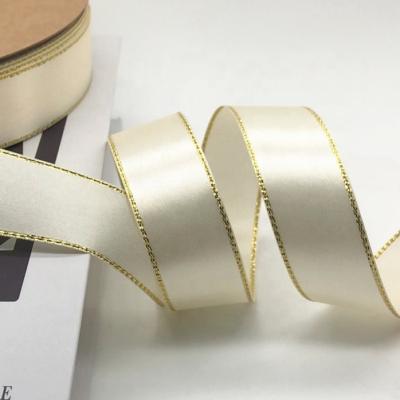 China Chandelier PANO Wholesales Custom Metallic Gold Edge Satin Gift Wrap Double Silver Satin Ribbon for sale