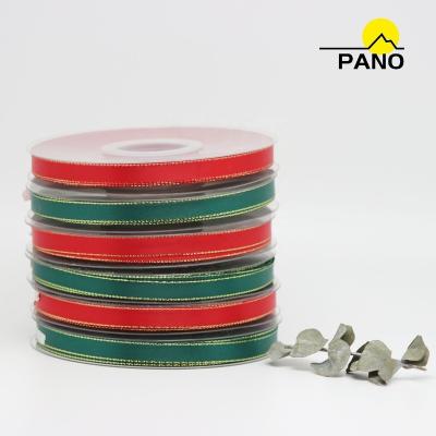 China Luster Factory Green Red Christmas Decorative Satin Ribbon with Gold Glitter Edge for Gift Wrapping for sale