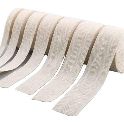 China Sustainable Custom 100% Organic Cotton Twill Tape White Natural Herringbone Ribbon for sale