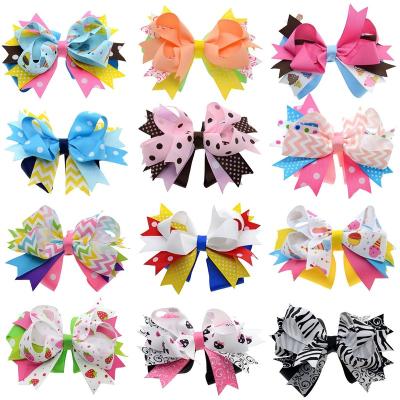 China Fashion popular fashion 5 inch stacked hair bows for adult teen girls boutique hair bow clip for braid for sale