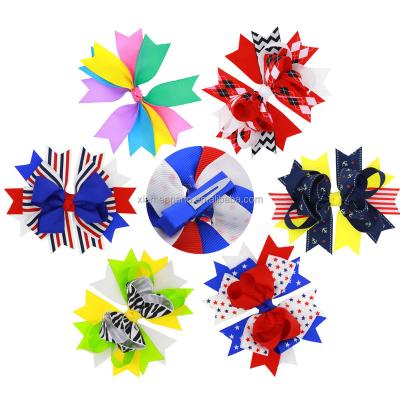 China Fashion 4th of July flag printing grosgrain ribbon for girls hair bows kids children hairpins hair barrettes for sale