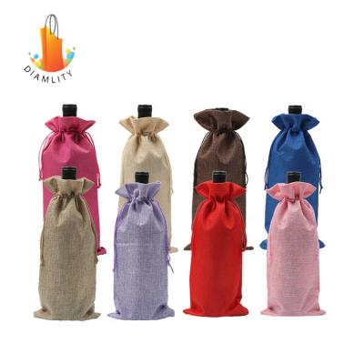 China Cheap Eco Friendly Custom Jute Wine Handled Logo Single Bottle Wine Packaging Wine Bag for sale