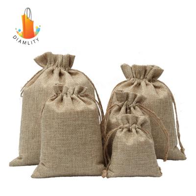 China Hot Sale Recycled Custom Logo Printed Eco Friendly Small Pouch Burlap Burlap Drawstring Gift Bag With Handles for sale