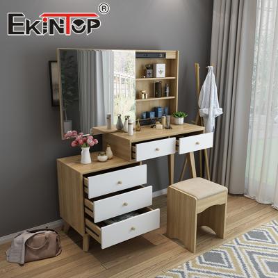 China (Size)Ekintop Bedroom Furniture Vanity Makeup Table Adjustable Dressers 6 Drawers Mirrored Dressing Table for sale