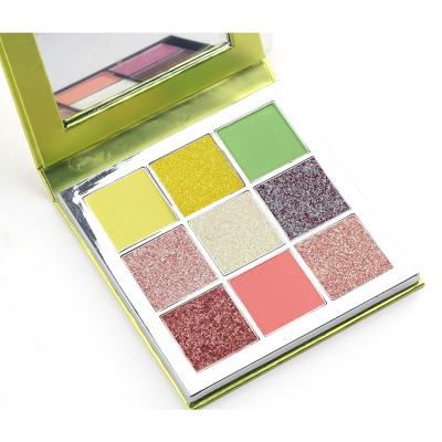 China Waterproof Cosmetics 9 Colors Diamond Sequins Eye Shadow Pearlescent Fluorescent Green Matte Eye Shadow Palette for sale