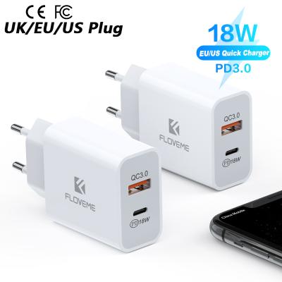 China 2 Ports USB Charger 1 Sample OK CE FCC FLOVEME QC3.0 18w Palladium USB Wall Charger EU USA RU Plug Quick Travel Adapter For USB Charger iphone 12 for sale