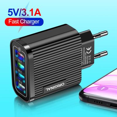 China Fast Free Charging Mobile Phone Wall Charger Shipping 1 Sample OK 5V 3.1A 4 USB Multifunctional Fast Mobile Phone Charger EU USA Plug Portable USB Wall Charger Adapter for sale