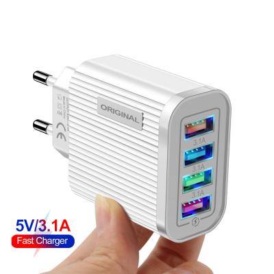 China Fast Charging Mobile Phone Wall Charger DHL 1 Sample OK 5V 3.1A 4 USB Wall Travel Charger Adapter Mobile Phone EU USA Plug Fast Phone Charger for sale