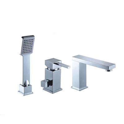 China Without Waterfall 3-Hole Slide Bar Deck Mounted Faucet Bathtub Waterfall Chrome Cold And Hot Water Switching Faucet Mixer Tap for sale