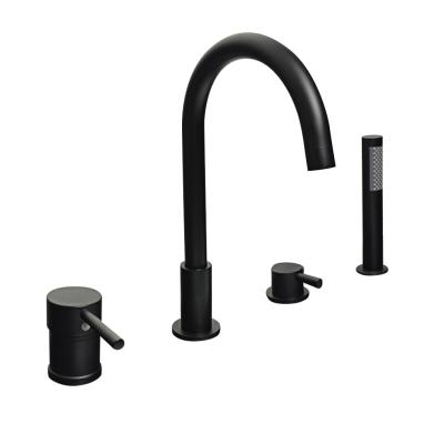 China Handleless Bathroom Two Slide Bar Deck Mounted Tub Faucet With Hand Shower Matte Black Tub Faucet for sale