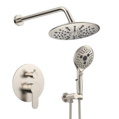 China Shower Heads With Arm Bathroom Rainfall Shower Faucet Set Complete With Hand Held 7-Setting Shower Head Combo for sale