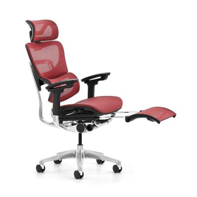 China High Quality Aluminum Mesh Executive Office Chair Ergonomic 4D Luxury Red Armrest Boss Chair With Foot Rotation Rest for sale