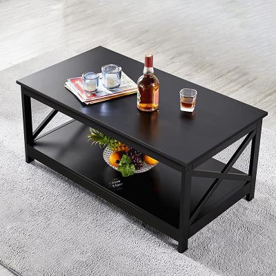 China Contemporary Coffee Table Living Room Furniture Table with Storage Shelf, Black for sale