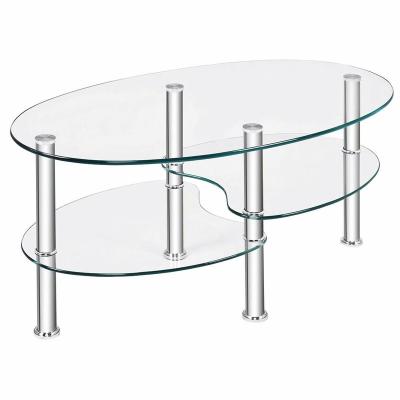 China Minimalist Chrome Tempered Glass Oval Side Shelf Coffee Table Low Living Room Headroom for sale