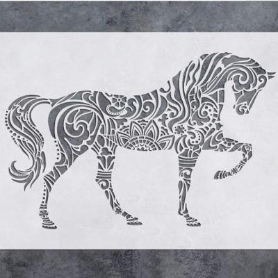 China Horse Wall Decor Drawing Stencil - Mandala Horse Stencil (12x16 inch) laser cut painting stencil for sale