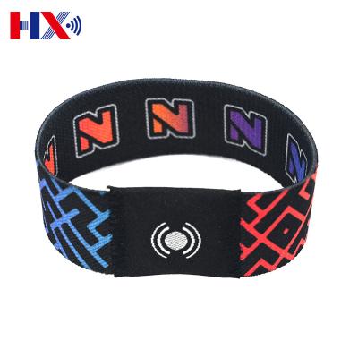 China Printable LOGO Elastic Wristband RFID Heat Transfer Woven Wristband 1k Hot Sale Waterproof/Waterproof for sale