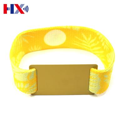 China Promotion Gift Customized Waterproof/Waterproof NFC Fabric RFID Elastic Wristband Woven Stretch Wristband For Hotel Event for sale