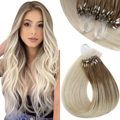 China Straight 100% Virgin Highlight Micro Bead Invisible Line Micro Loop Ring Hair Russian Hair Fish Hair Extensions for sale