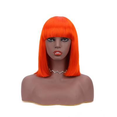 China Wholesale Cheap Price INS Silky Straight Wave Hair Wigs With Bangs Short Orange Bob Wigs For Black Woman Raw Unprocessed Curly Bob Wig for sale