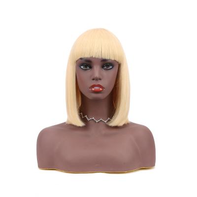 China Silky Straight Wave 150% Density None Lace Front Wigs Glueless Machine Made For Color Women Hair Straight Short Bob Wig With Bangs for sale