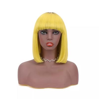 China Straight Remy Human Hair Bob Wigs 100% With Bangs 150% Density No Lace Front Bob Wigs Glueless Machine Made Wigs For Black Women for sale