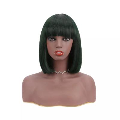 China Straight No Lace Frontal Bob Wigs With Bangs Short Straight Vrigin Hair Wig Colored Glueless Machine Made Wigs For Black Women for sale