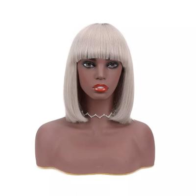 China Short Straight Silky Straight Virgin Brazilian Hair Bob Wigs With Bangs None Lace Front Wigs Machine Made Bob Hair Wigs With Bangs for sale