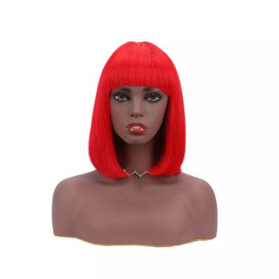 China Silky Straight Wave Short Bob Wig With Bangs For Women Brazilian Straight Virgin Human Hair Color None Lace Front Wigs Machine Made Glueless for sale