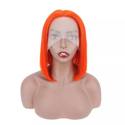 China Swiss Patr Lace Front Wigs Wholesale Straight Virgin Brazilian Hair T Lace Front Bob Wig For Orange Color Women's T Part Lace Bob Wigs for sale