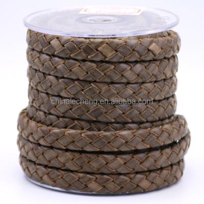 China High Quality Vintage Braided Flat Leather Rope Flat Style For Leather Bracelets Making Braided Leather Rope for sale