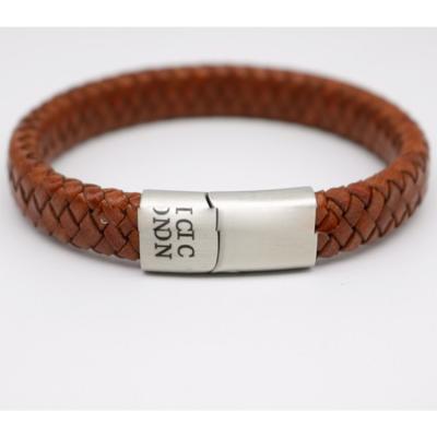 China / Factory Professional Fashion Braided Black Leather Strap Magnetic Buckle Men's Bracelet for sale