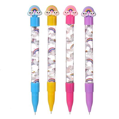 China Excellent Quality Cute Rainbow Ball Pen Novelty Crystal Powder Liquid Creative Ballpoint Pen for sale